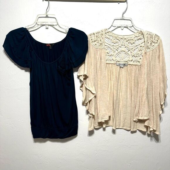 Shirt Bundle of 7 Short Sleeve Cream Blue Black Career Forever 21 Women sz Small - Picture 9 of 14